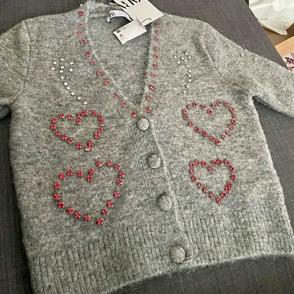 ZARA ✨VIRAL✨ ♥️ Rhinestone Appliqué Cardigan - Picture 7 of 17